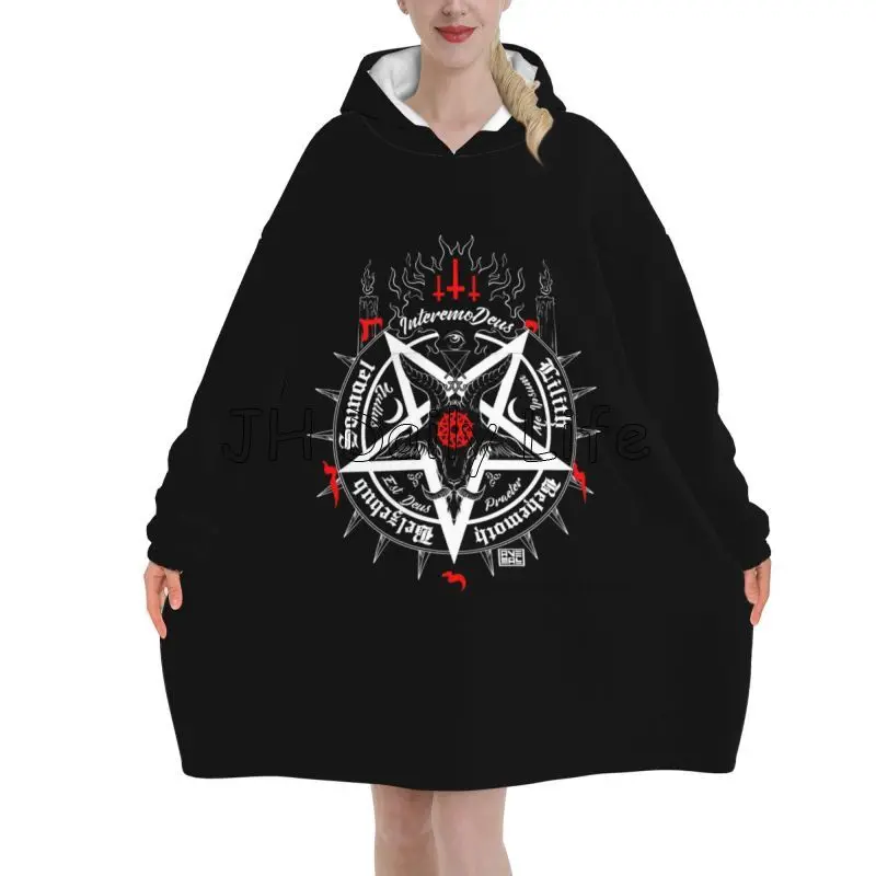 Sherpa Hoodie Fleece - Nero Satana Teschio Testa Morta Mistico