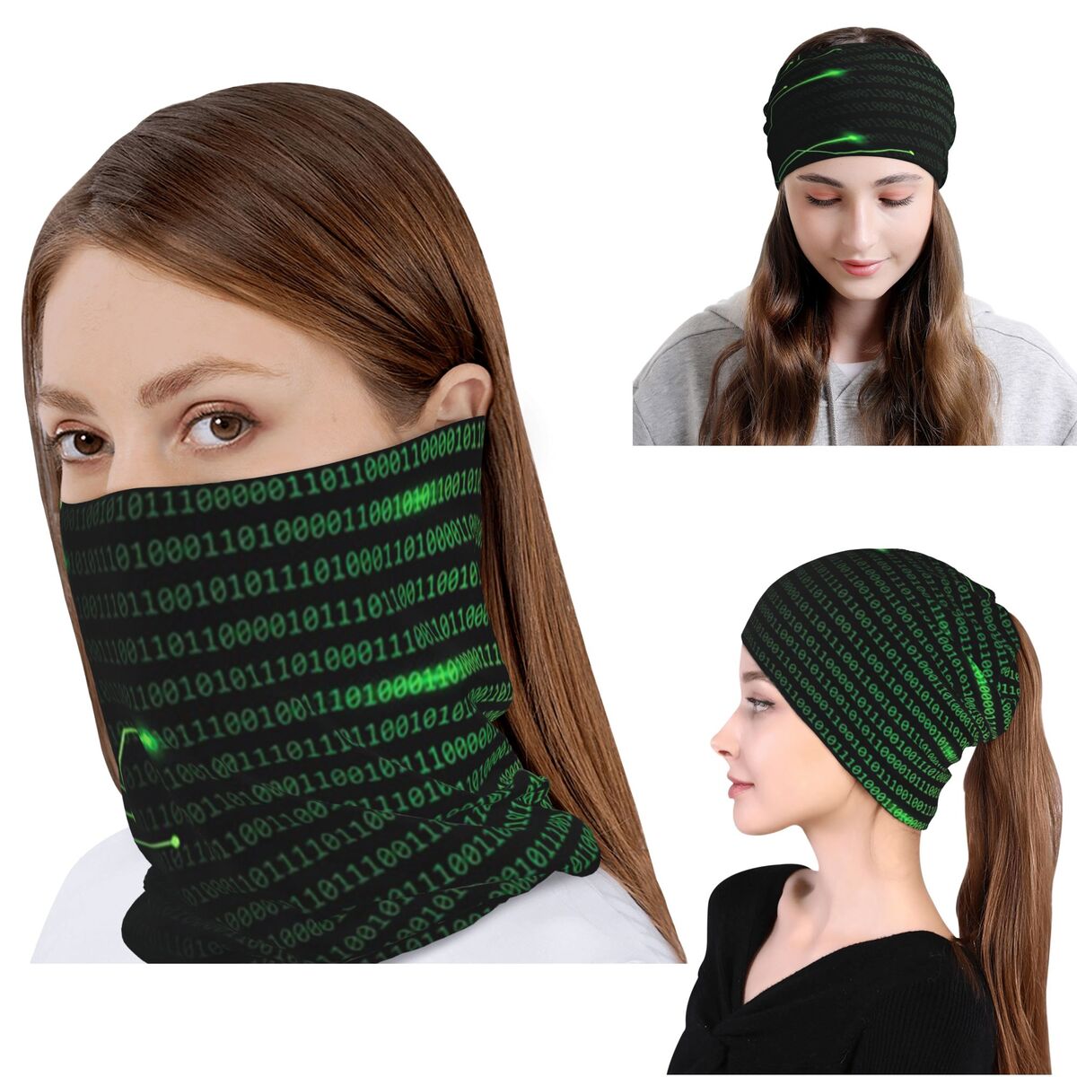 Knit Beanie Hat Warm - Coperta con codice binario e bandana