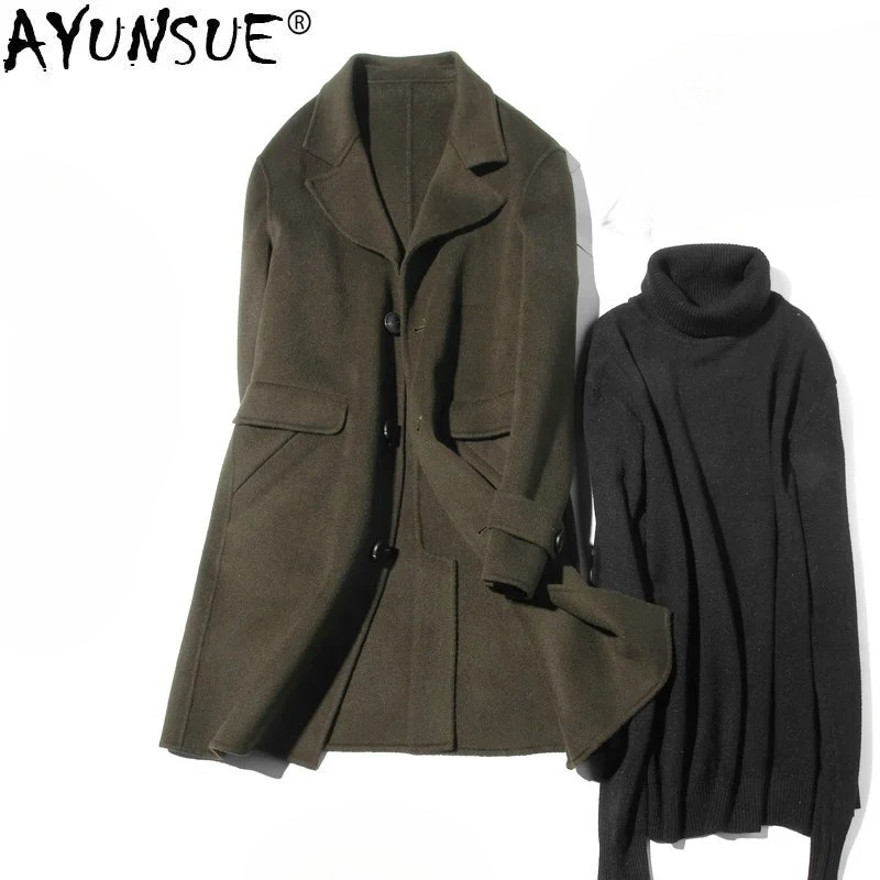 Wool Coat Peacoat - AYUNSUE 100% Lana Cappotto Da Uomo