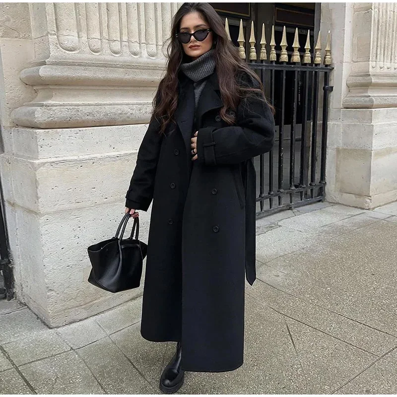 Wool Coat Peacoat - Elegante cintura grigia lungo cappotto di