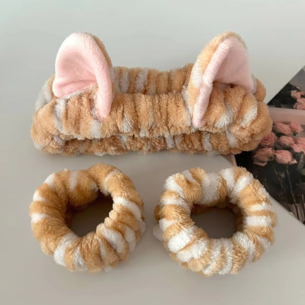 Winter Headband Fleece - 3 pz/set Stampa Leopardo Simpatico Orecchio
