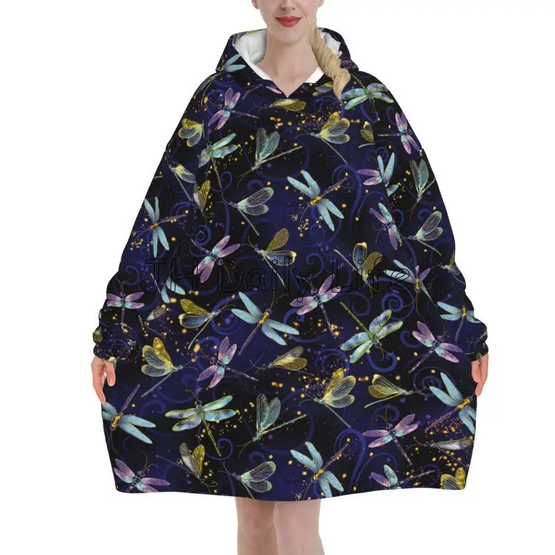 Sherpa Hoodie Fleece - Felpa con cappuccio coperta indossabile Dragonfly