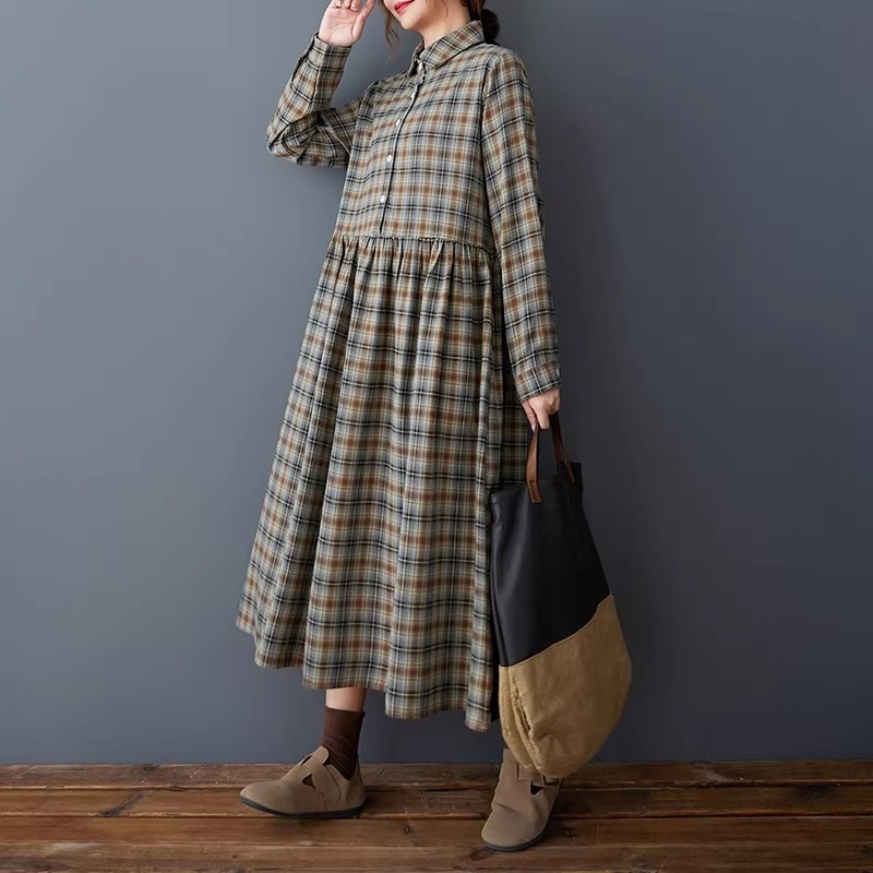 Flannel Shirt Lined - Abito Camicia Coreano a Quadri Stile