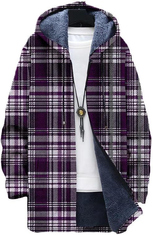 Sherpa Hoodie Fleece - Cardigan scozzese da uomo con cerniera